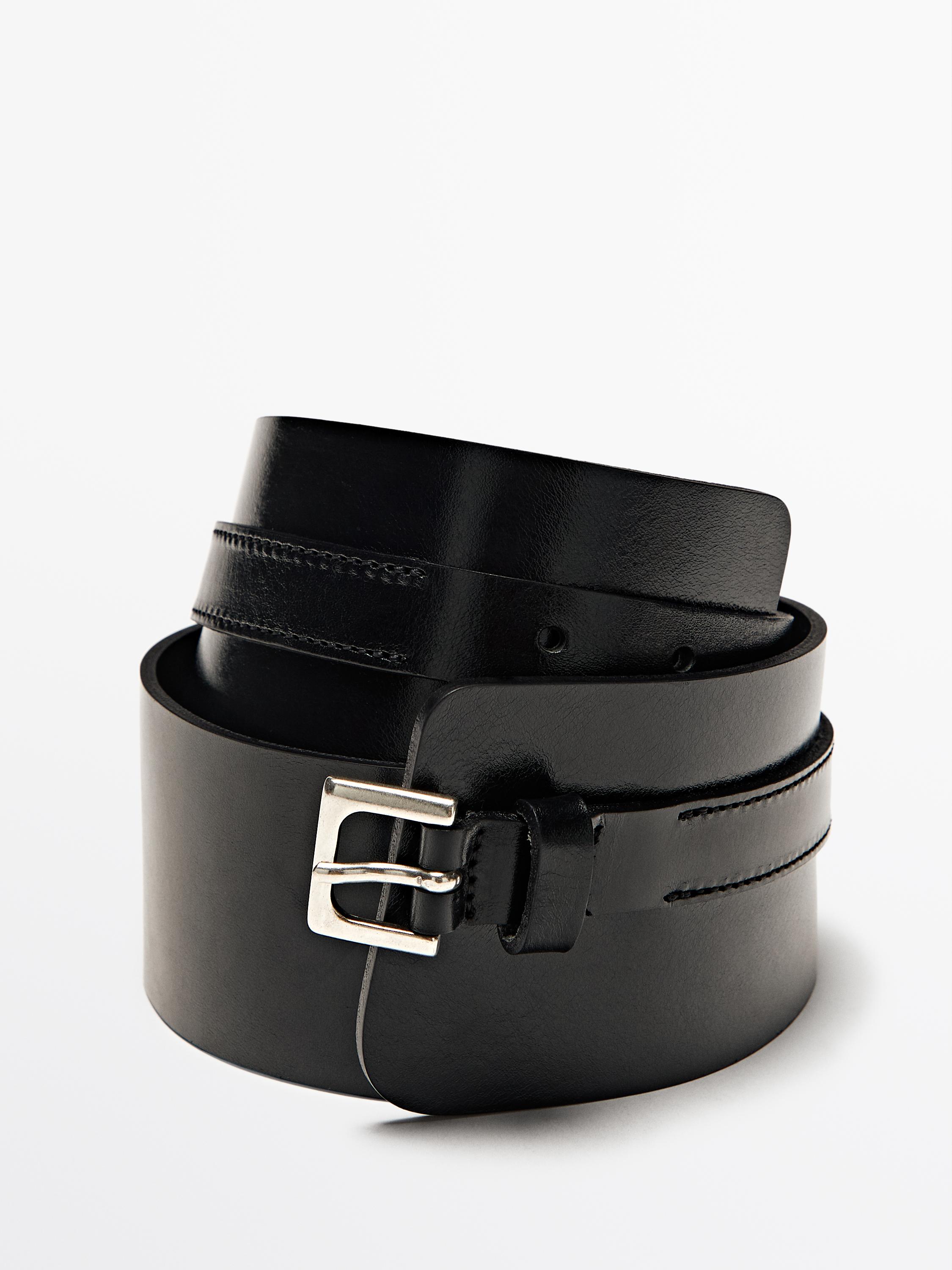 Nappa leather sash belt with square buckle
